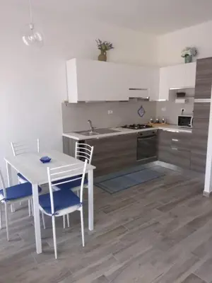 Cucina o angolo cottura di WELCOME RIVIERA - FIOCCO DI MARE elegante e moderno appartamento completamente rinnovato situato in una zona tranquilla -toll parking at 15 euro per day to be booked in advance -subject to availability