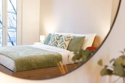 Letto o letti in una camera di Fleming Ospedale 300Mt Wifi Aria condizionata Free parking