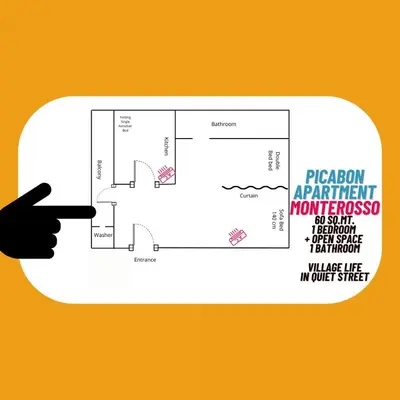 Planimetria di Picabon Quiet Apartment with AC & Balcony