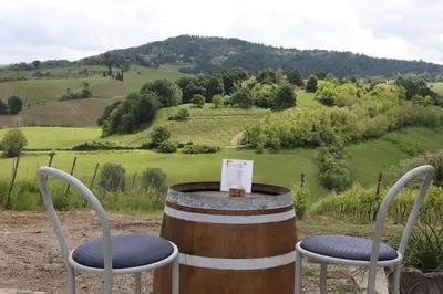 Vista generica sulle montagne o vista sulle montagne dall'interno dell'agriturismo
